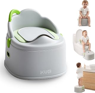 KUB 3-in-1 Potty Training Toilet Chair Seat Step Stool - 9cm Splash Guard, Easy Clean, Quick Assembly for Toddlers Boys Girls Grey