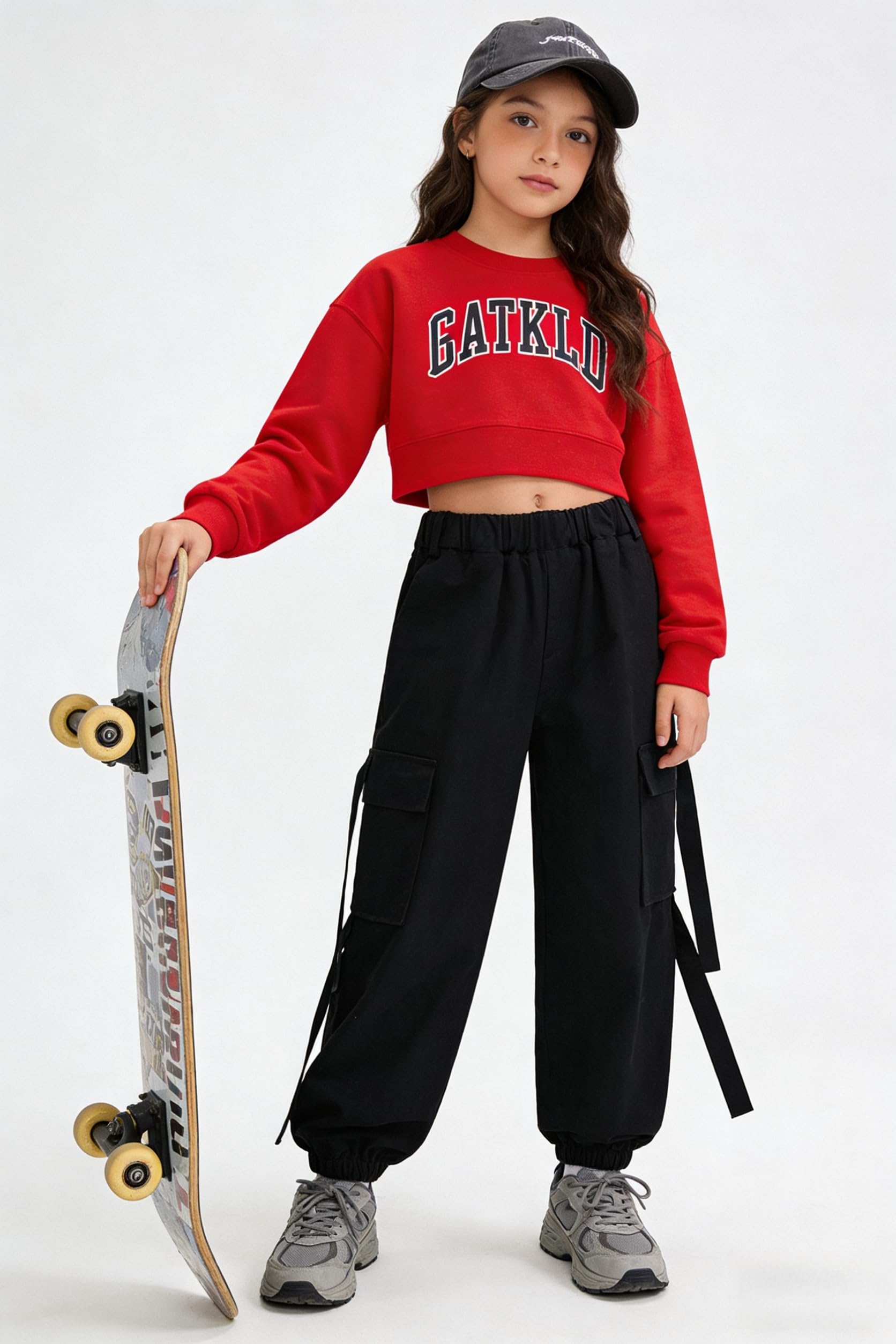 Rolanko Mädchen Hip Hop Hose Kinder Cargohose Elastische Jogginghose für Streetwear Tanz