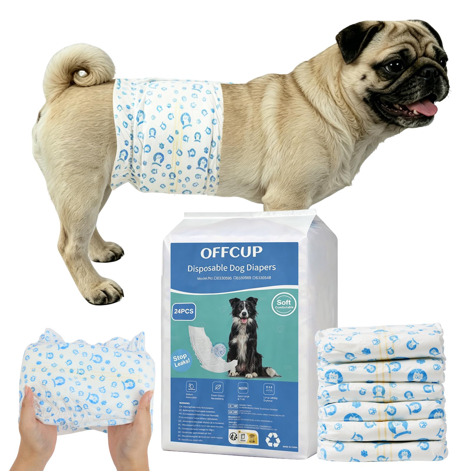 OFFCUP 24 Disposable Dog Diapers for Male Dogs, with Wetness Indicator