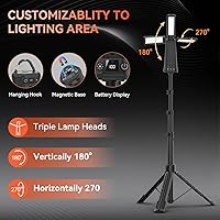 Vista 3 de 15000 mAh Rechargeable Camping Light with Stand, Cordless Work Light with 3 LED Lamp Heads, 5500 Lumens Dimmable Camping Essentials Gear Emergency
