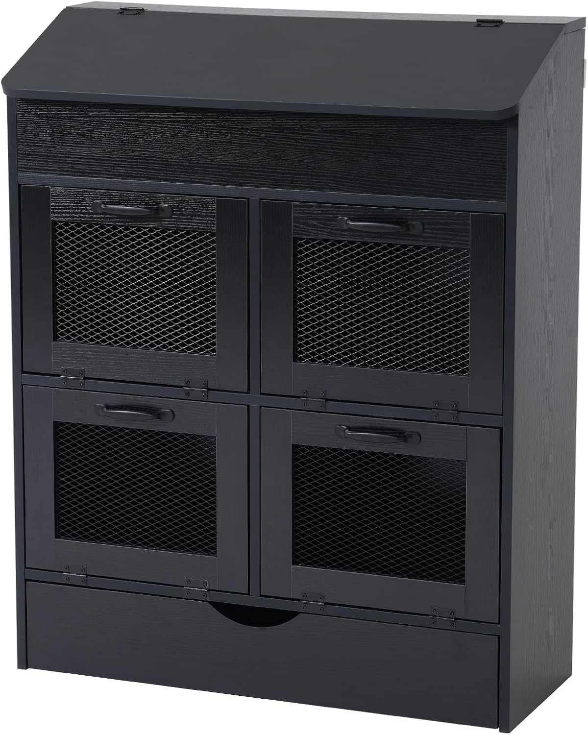 Verano Garden Large Potato Storage Bin, Wooden Bread Box with Lid, Potato and Onion Storage Bin with 4 Mesh Doors & Removable Drawer, Fruit and Vegetable Storage Rack for Pantry Kitchen (Black, 31.5")