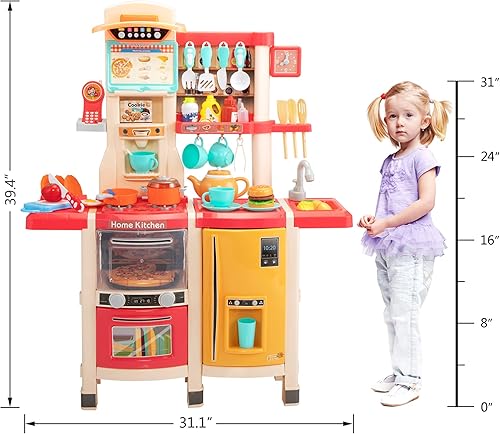 Miniatura 7 de Juego de cocina para niños, cocina de juego de simulación de 39.4 pulgadas de alto para niños de 1 a 3 años, 65 piezas para niños de 4 a 8 años con