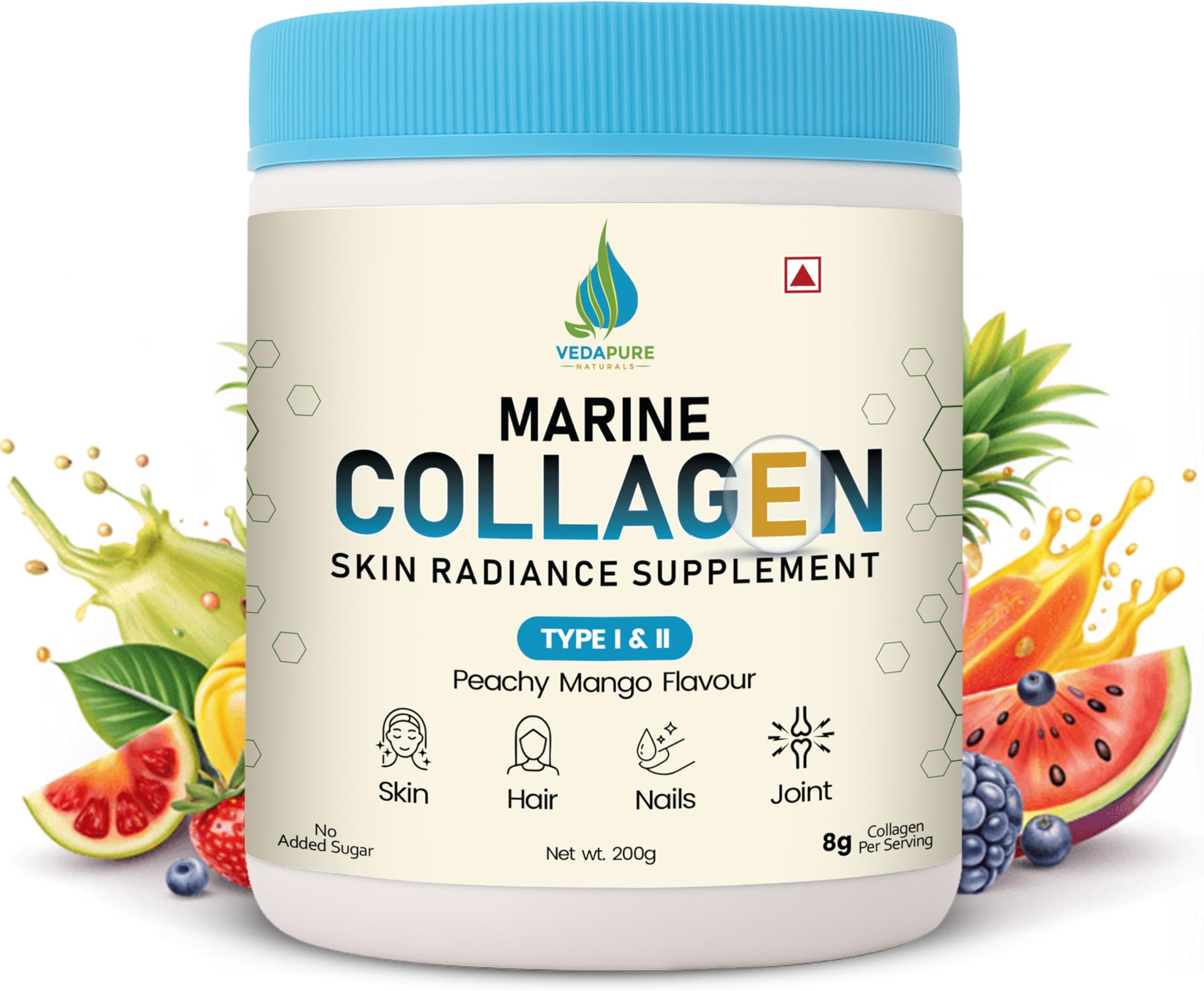 Marine Collagen Skin Radiance Supplement |Peachy Mango, 200g |Hydrolyzed Collagen Powder with Amino Acids, Biotion, Vitamin C & E | Healthy Skin, Joints, Hairs & Nails