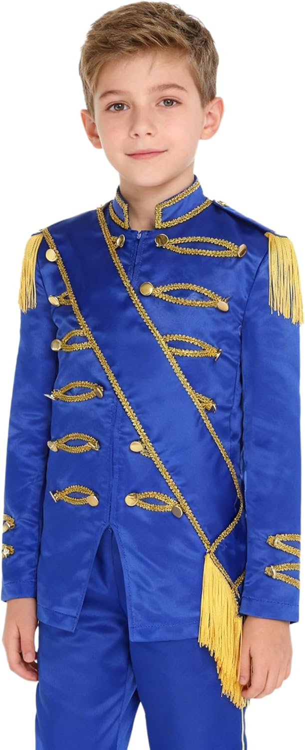Boys Fancy Dress Royal Drummer Uniform Jacket with Embroidered Tassel Shoulder and Zip Neck