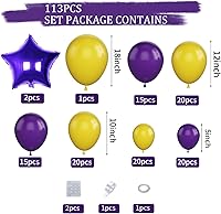 Vista 2 de GREMAG Globos morados y amarillos, kit de 113 piezas de guirnalda de globos morados y amarillos, con dos globos de papel de aluminio de estrella