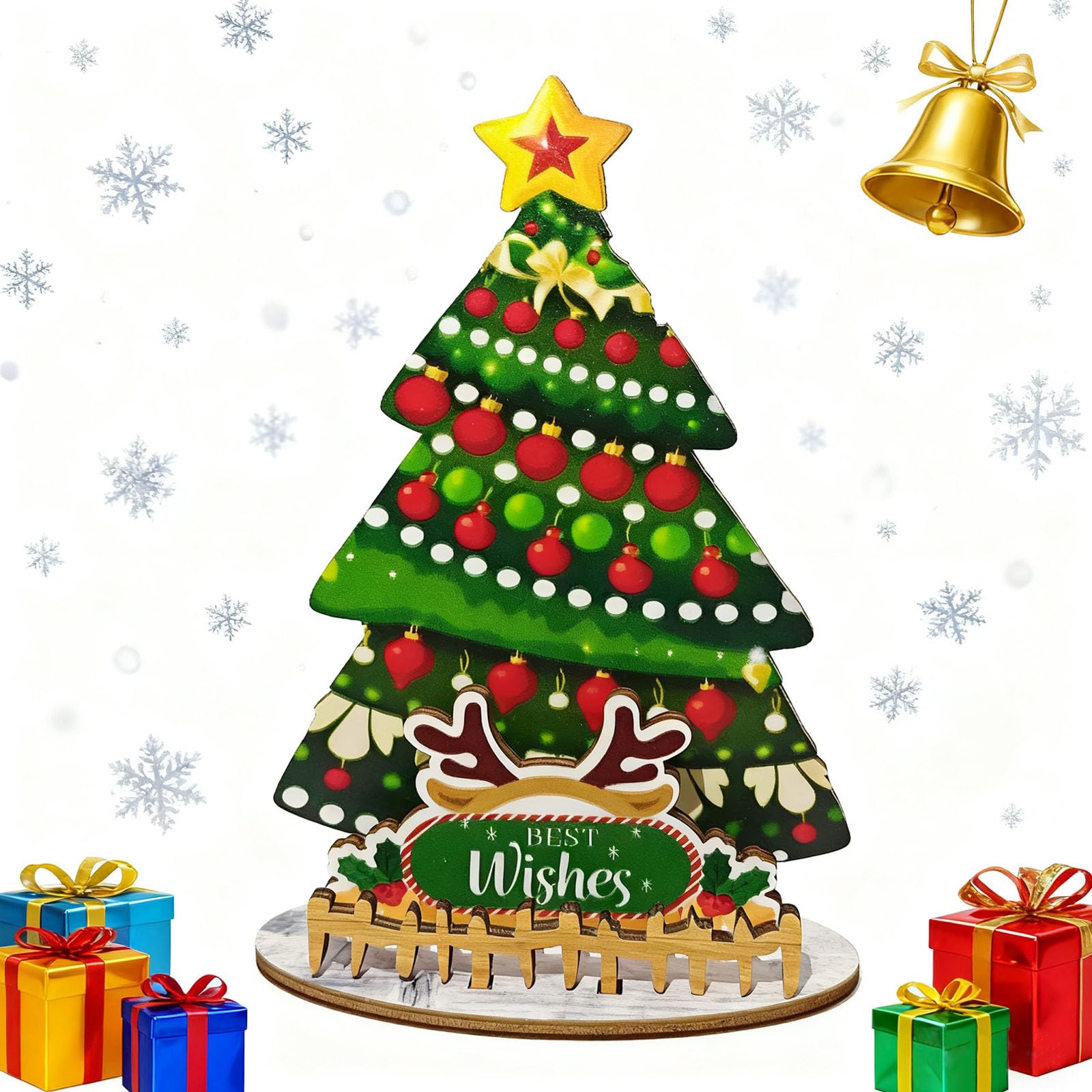 rexinwadfu Wooden Christmas Tree Sign, Removable Small Christmas Desk Decorations Green Miniature Wooden Xmas Tree Mini Ornaments for Home, Party, Holiday Decor, 17.5 x 12cm