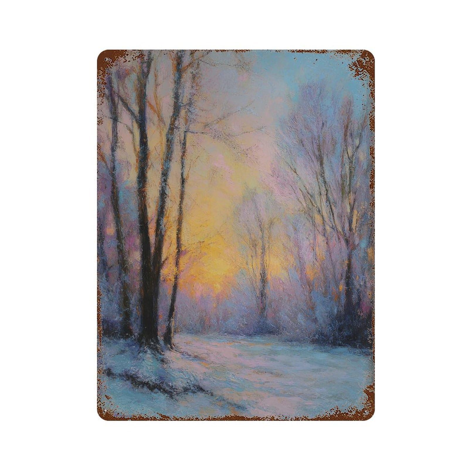 xiaoxiaoshen Winter Forest Scene. Impressionist Pastel Landscape Wall Decor Art Metal Tin Poster Modern Home Decor Art Home Bar Shop Decorations Vintage Sign 40x30cm