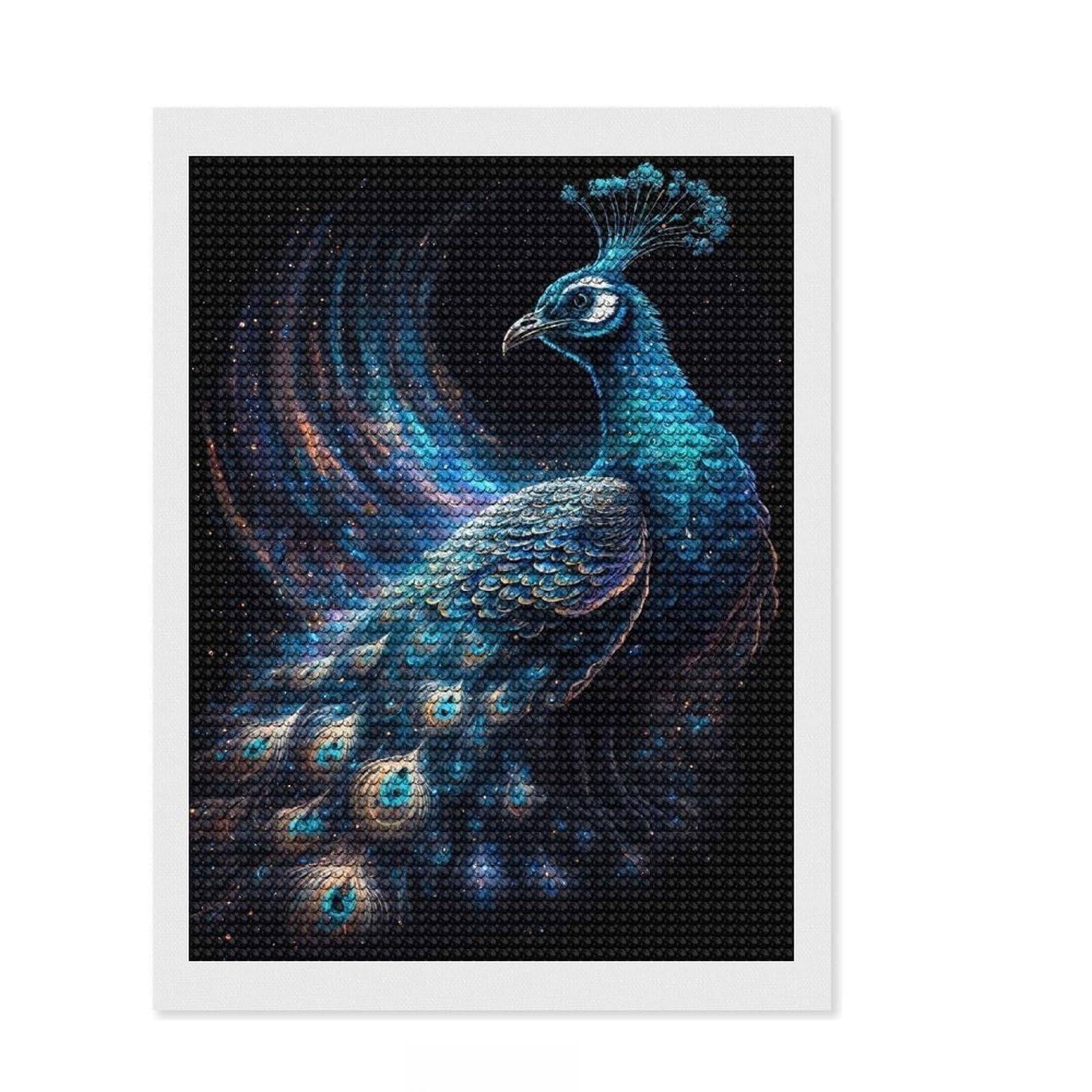 Junmoney Cosmic Peacock DIY Diamond Art Canvas Kit 12"x16", for Family Craft Time, Relaxing DIY Hobby, Modern Decor, Festive Craft Gift