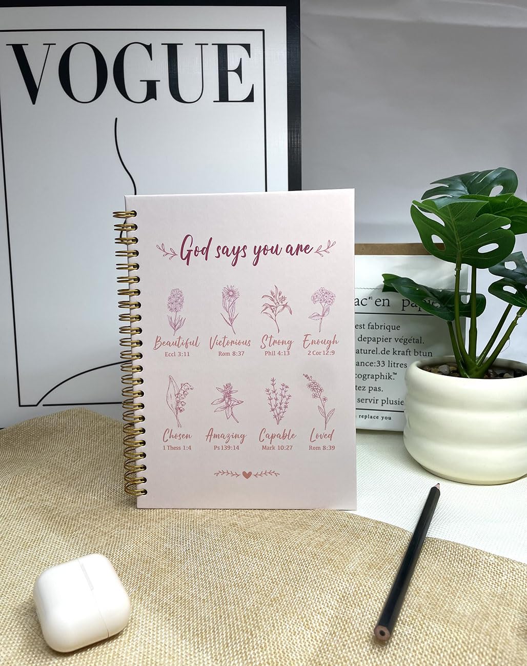 Cuadernos cristianos en espiral para mujer, diario de oración de estudio bíblico, lácteos con Dios dice, 140 páginas, cuaderno de tapa dura encuadernado en espiral, con rayas universitarias, regalos