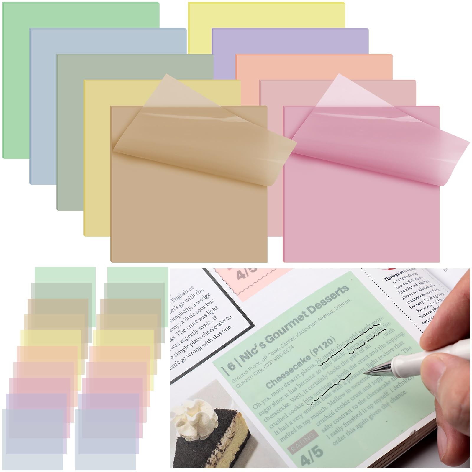 Photo 1 of Jetec 500 Sheets Transparent Sticky Notes Bulk Pastel, Mixed Color, VintageX004REOY4J