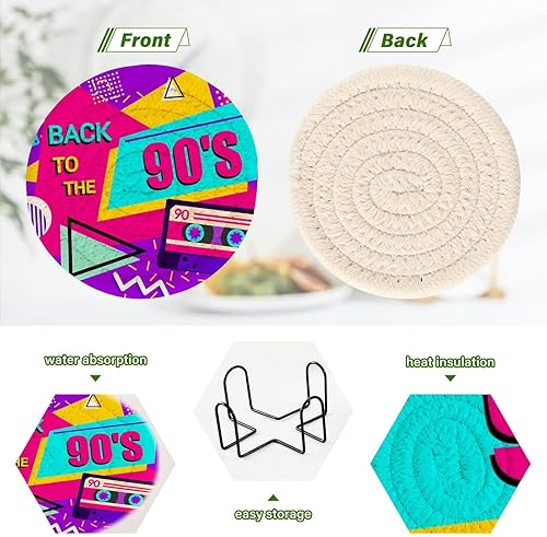 Miniatura 4 de Coasters Absorbant Set of 6 with Holder Coasters for Drinks Absorbent Coasters Porta Vasos para Mesas 90's Retro Style