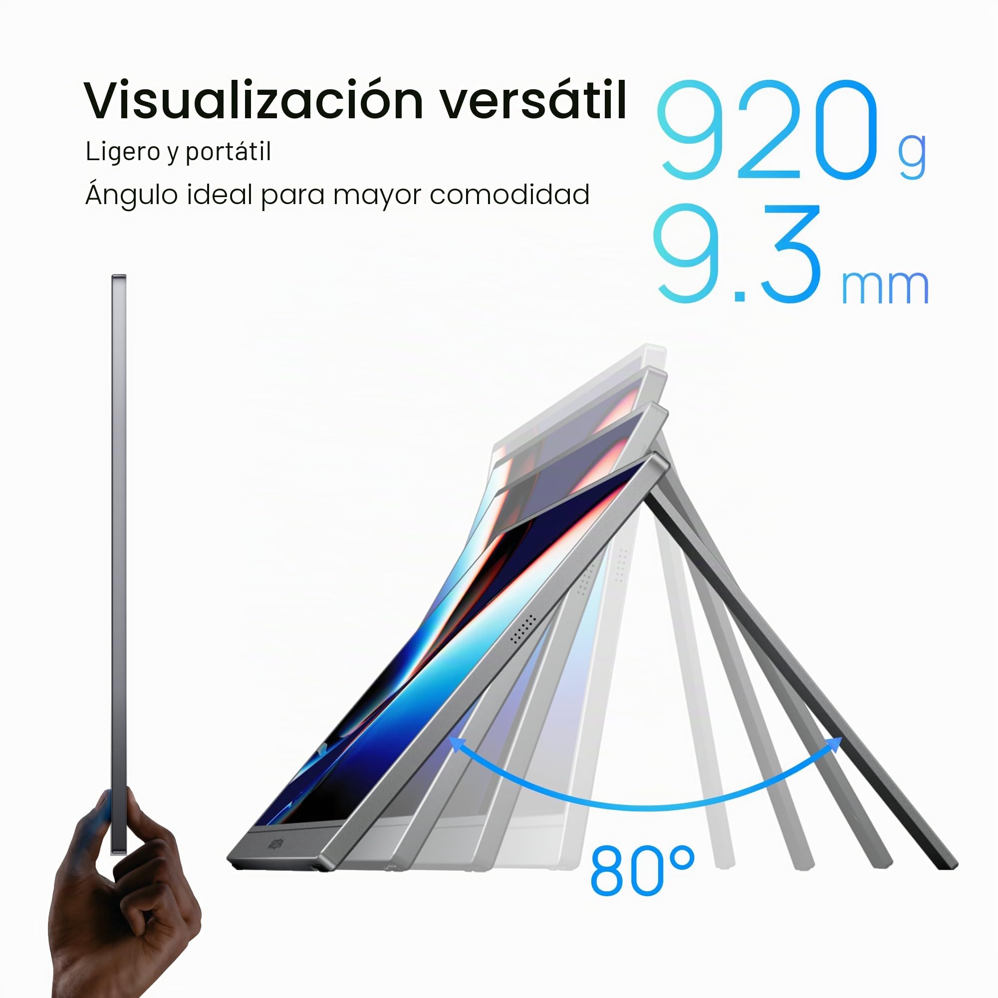 ARZOPA Monitor Portátil 17,3 Pulgadas, Pantalla IPS FHD 1080P USB-C con Soporte Integrado, 103% sRGB, HDR10, Diseño Gris Metálico Ultrafino para Portátil, Mac, PC, Móvil, PS5, Xbox y Switch - Z1C Plus