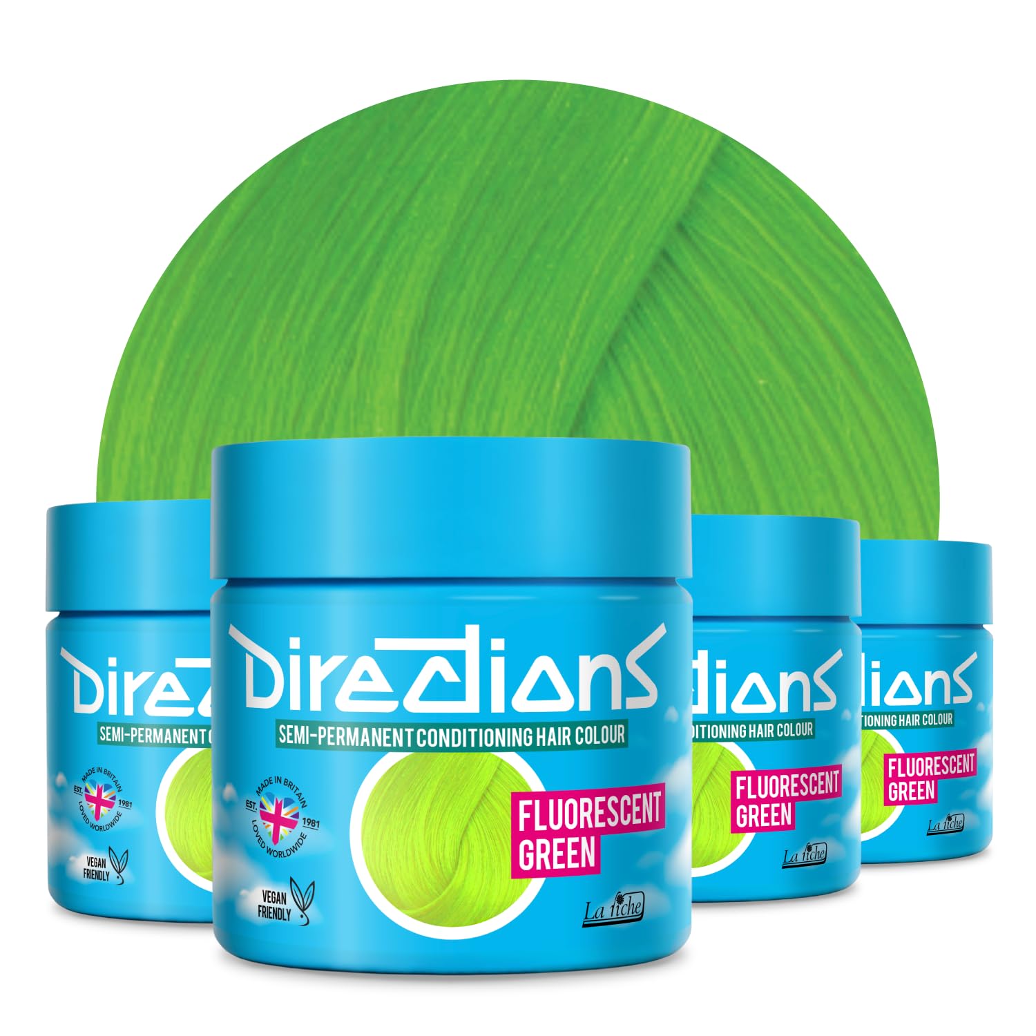 Directions Vivid Fluorescent Green Semi Permanent Hair Dye 100ml, Vegan Deep-Conditioning Formula, Intoxicating and Luminous - 4 Pack