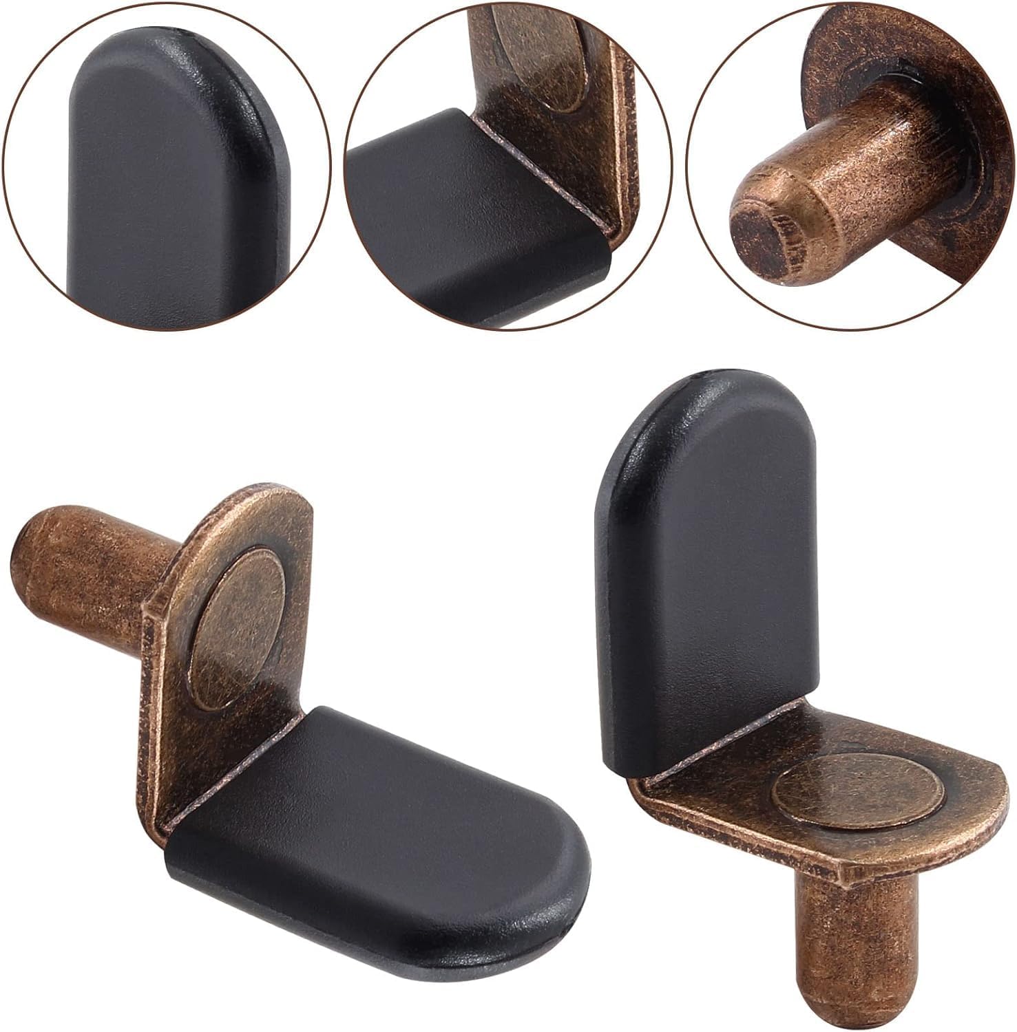 Biaungdo 60 Pcs Shelf Support Pegs, 1/4 Inch L-Shaped Clips with Rubber Sleeve, Cabinet Shelf Pegs for Bookshelves Glass Corner Shelf Cabinet Furniture, Antique Bronze