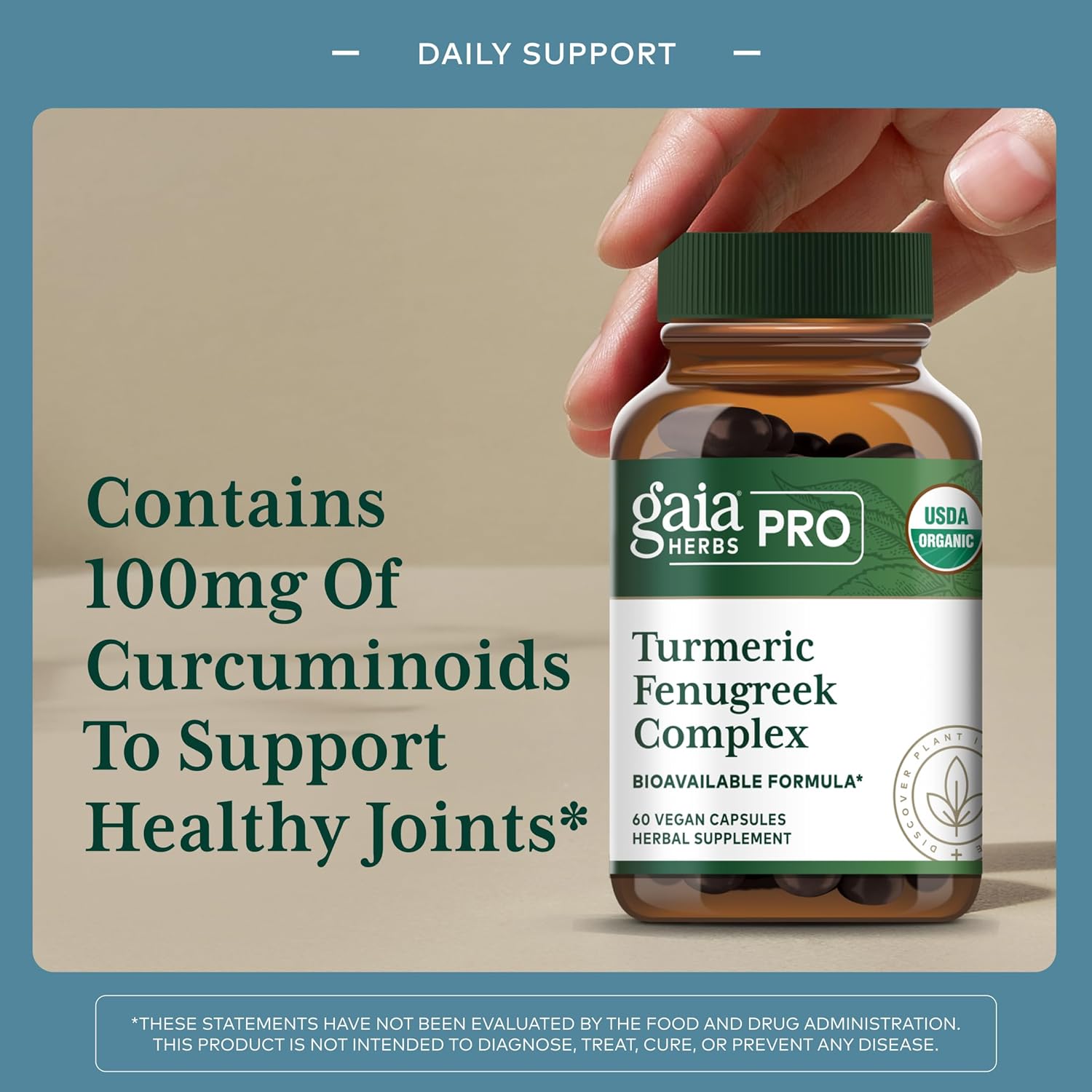 GAIA HERBS PRO Turmeric Fenugreek Complex - Daily Dietary Supplements for Active Lifestyle Support* - Herbal Nutrient Complex with Fenugreek Extract & Organic Turmeric - Vegan - 60 Capsules - Image 3