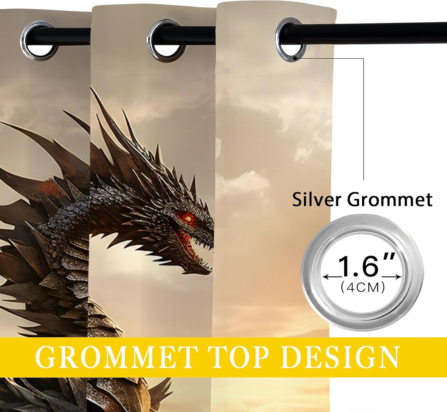 Dragon Blackout Curtains for Girls Boy Home Decor, Medieval Fantasy Magical Animal Grommet Thermal Insulated Drapes Darkening Window Curtain for Bedroom Living Room, 42 x 45 Inch