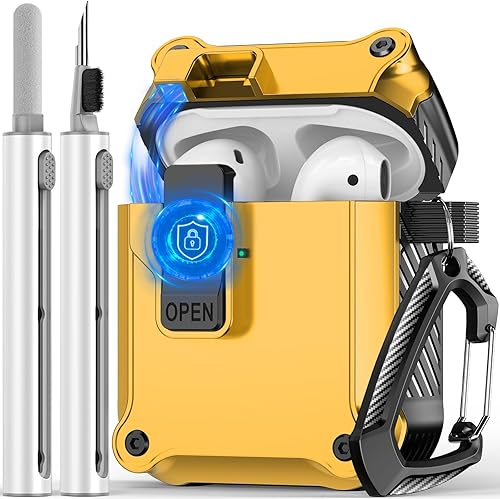 Miniatura 1 de Funda para Airpods con kit de limpieza, diseño de interruptor a presión automático con protección de clip de bloqueo seguro para Apple Airpods de 21