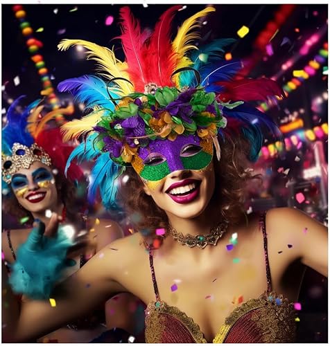 Miniatura 4 de Ouksma Máscaras de mascarada con esplendor emplumado para Mardi Gras, carnaval, Halloween, cosplay, disfraces, recuerdos de fiesta