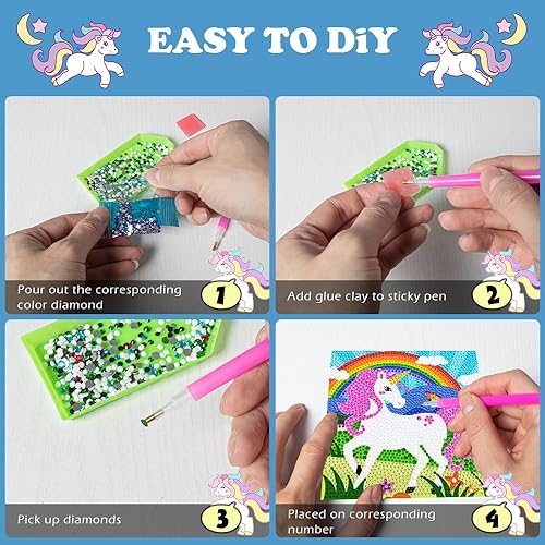 Miniatura 4 de QEUOYSS Kits de arte de diamantes 5D de 4 piezas para niños principiantes, kits fáciles de artes y manualidades para niños de 8 a 12 años, juego de