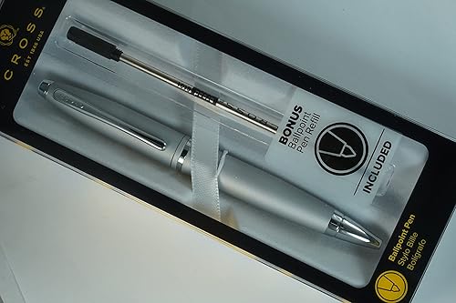 Cross Calais Silver Satin barril característico banda media y bolígrafo de cita pulido y repuesto negro adicional