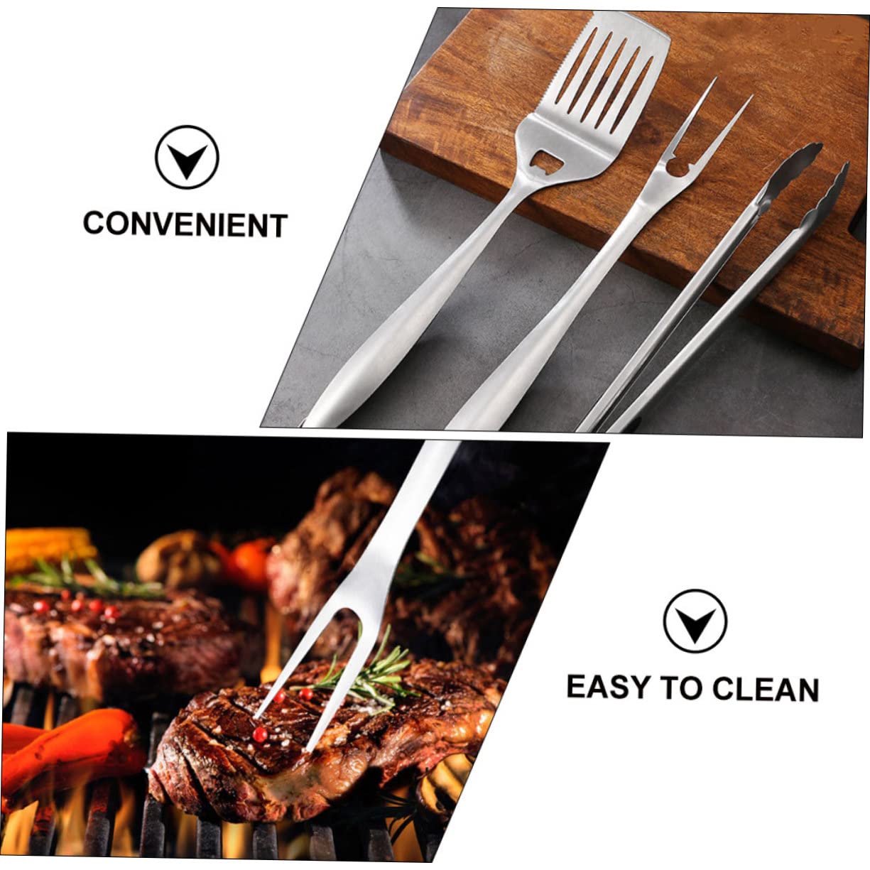 1juego Herramientas De Barbacoa De Inoxidable Utensilios Portátiles para BBQ Incluye Espátula Tenedor y Pinzas para Camping y Reuniones Al Aire