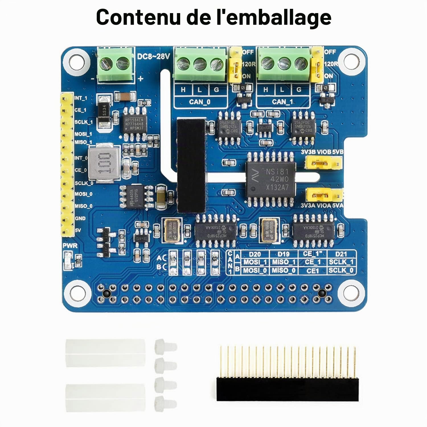 Waveshare 2 Channel Can FD Expansion Hat for Raspberry Pi Supports Can with Flexible Data Rate Multi Onboard Protection Circuits