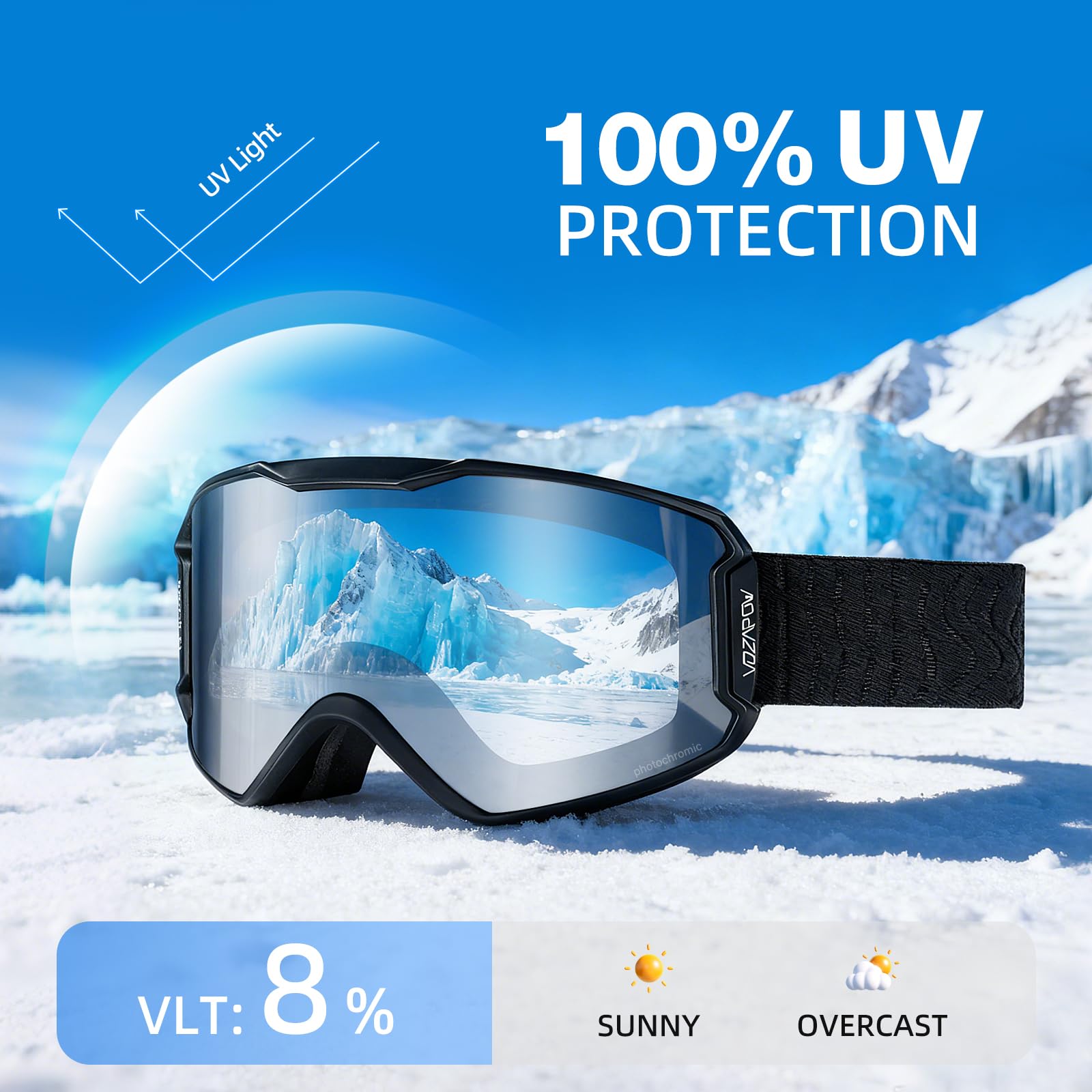 Occhiali da sci con lenti HD, protezione UV al 100%, occhiali da neve e snowboard, anti appannamento, per uomini, donne, giovani