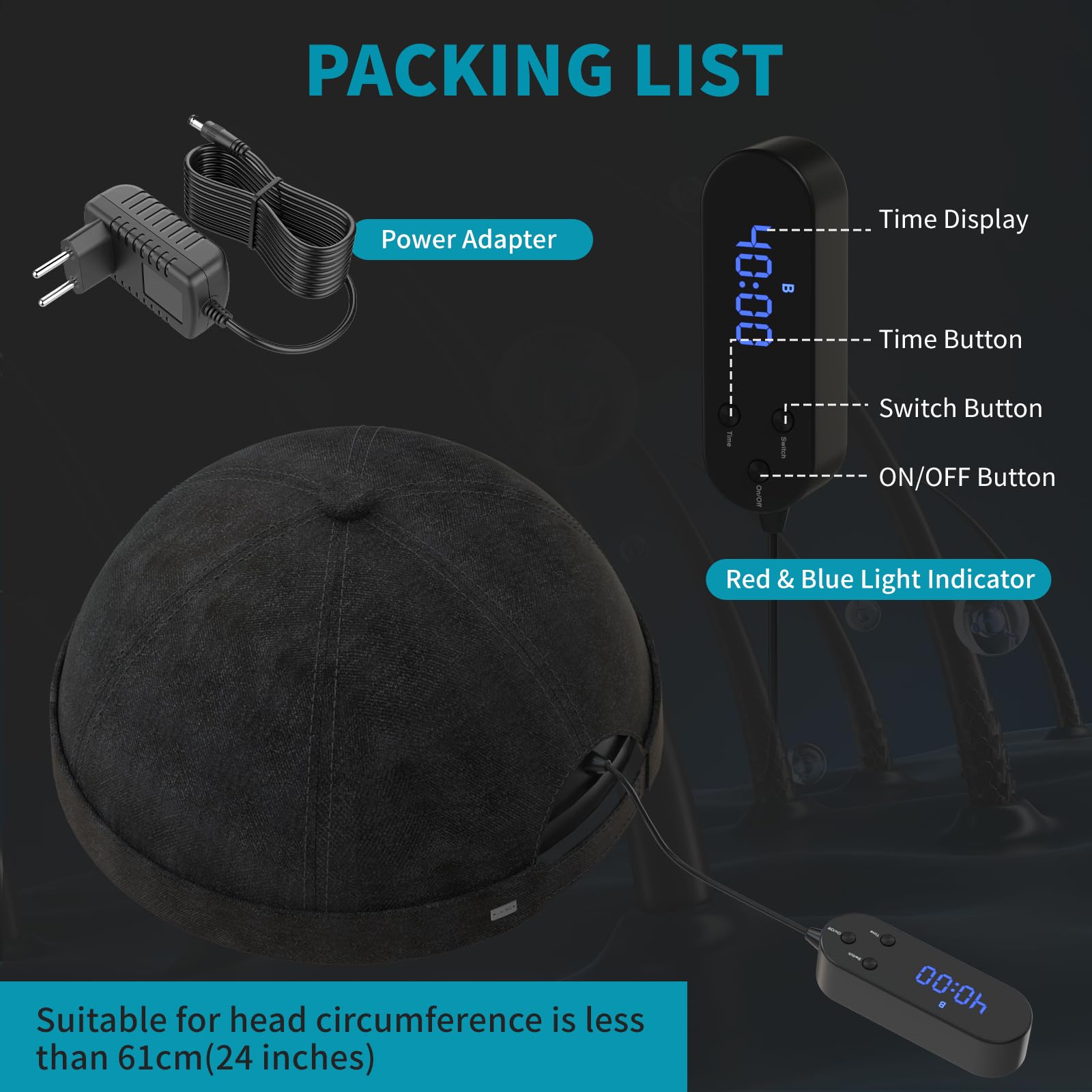 iKeener Casco Láser para Anticaída Cabello, 236 Diodos Luz Roja & Luz Azul Gorra Láser para el Crecimiento del Cabello Mujer y Hombre, 5-60 Min Ajustable