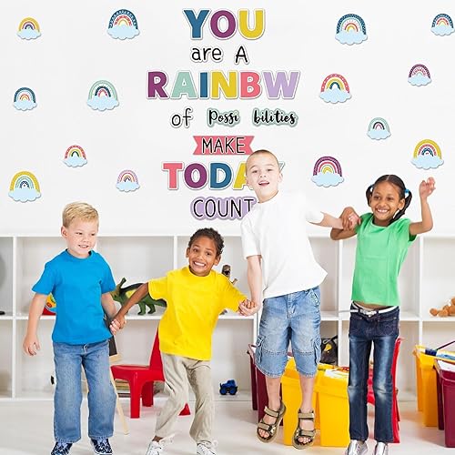 Miniatura 4 de Recortes motivacionales de tablón de anuncios de arcoíris, feliz día del sol, decoración positiva para el aula, con texto en inglés "You are a