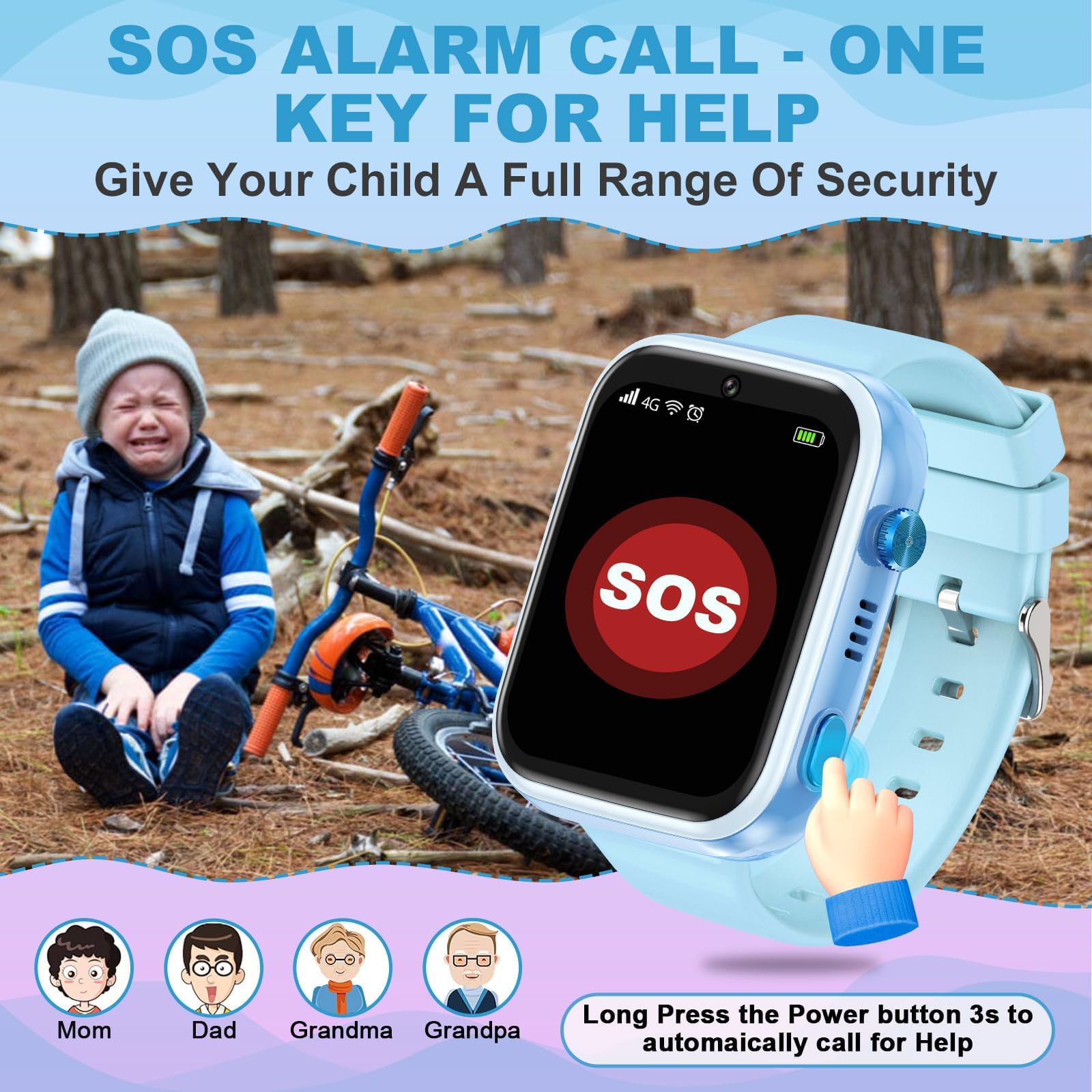 OKYUK Reloj inteligente para niños 4G, con GPS y teléfono, reloj de pulsera para niños, con llamada telefónica, mensajes, modo escolar, función SOS, cámara y podómetro (T45 azul)