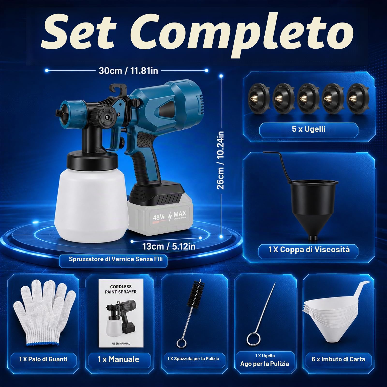 Pistola a Spruzzo per Verniciare, serbatoio 1200 ml, pistola a spruzzo elettrica HVLP con 5 ugelli e 3 modalità di spruzzo, flusso regolabile 0–600 ml/min per recinzioni, armadi, porte, auto e pareti