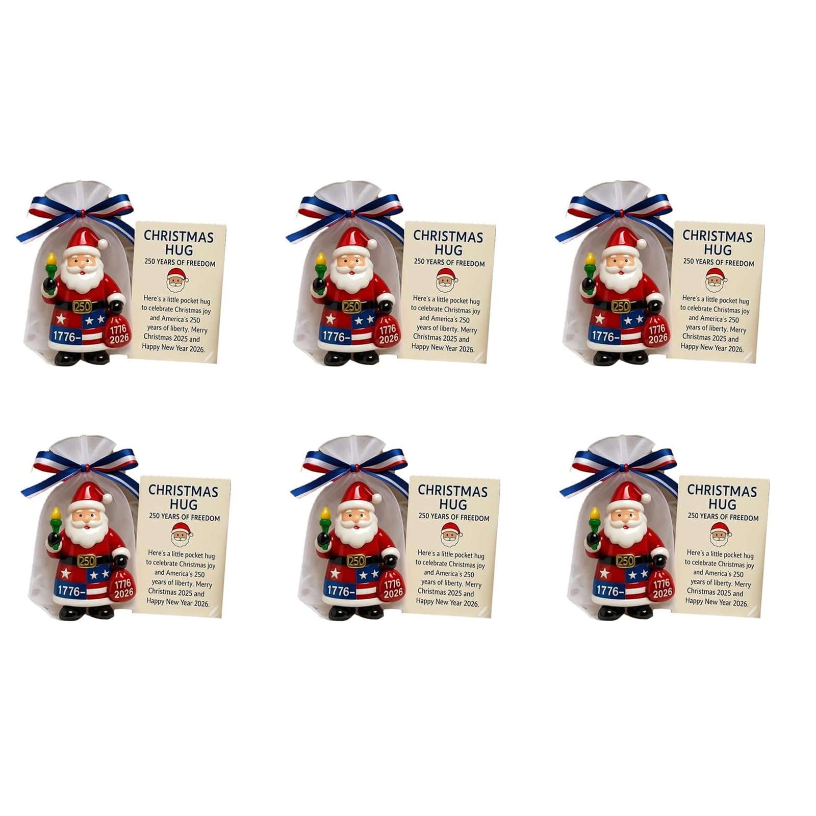 Shatterproof Santa Hug Ornament Acrylic Christmas Tree Decoration for 250th Year Celebration Acrylic Hugging Santa Historical Party Accessory