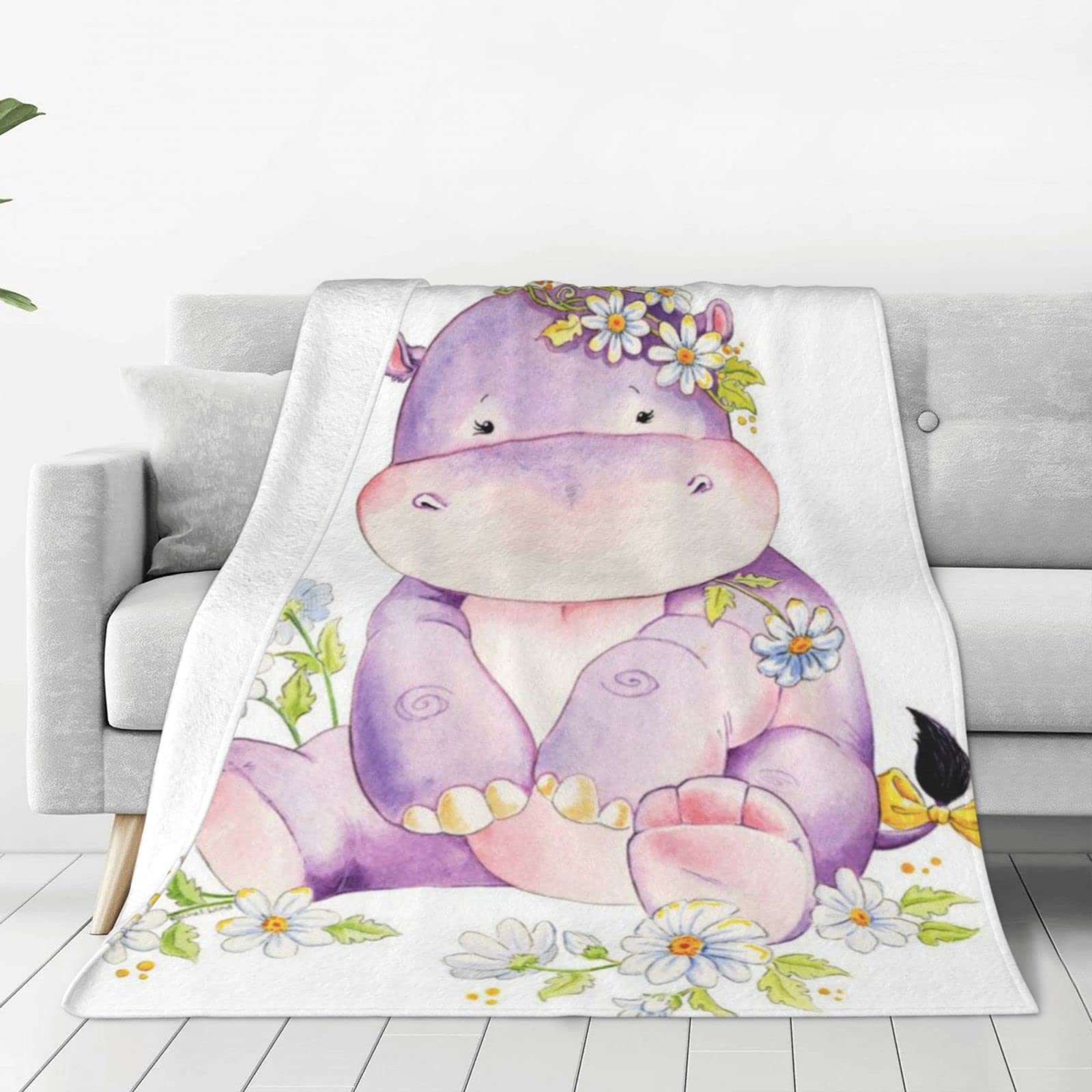 Couverture micro polaire chaude papillon et hippopotame pour lit et canapé