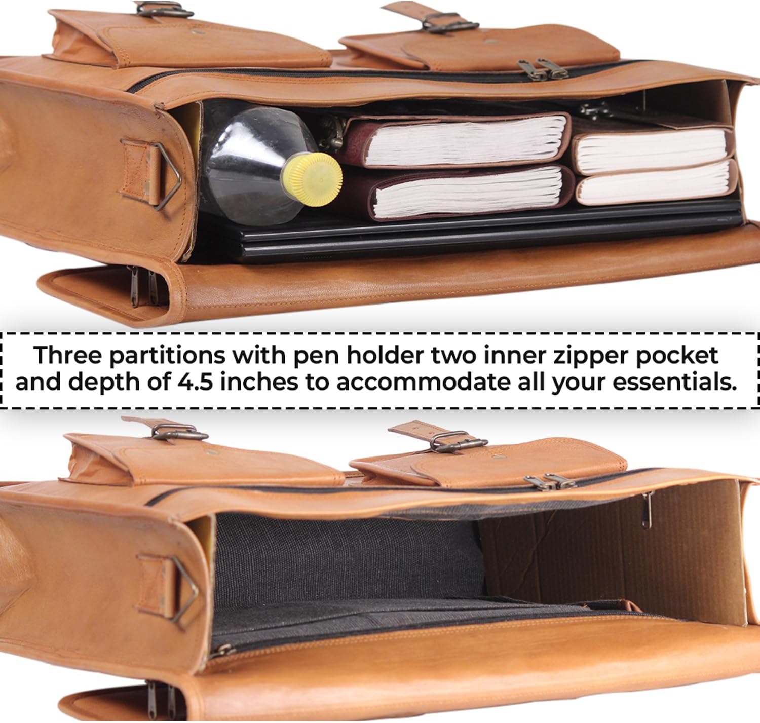 18 Inch Genuine Leather Vintage Messenger Bag - Briefcase Style for Men - Image 5