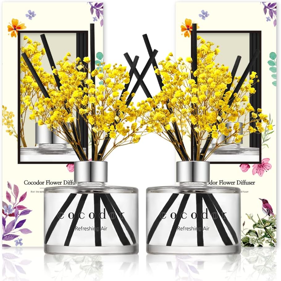 Cocod'or COCODOR Preserved Real Flower Reed Diffuser/Refreshing Air / 6.7oz(200ml) / 2 Pack/Reed Diffuser Set, Oil Diffuser & Reed Diffuser Sticks, Home Decor & Office