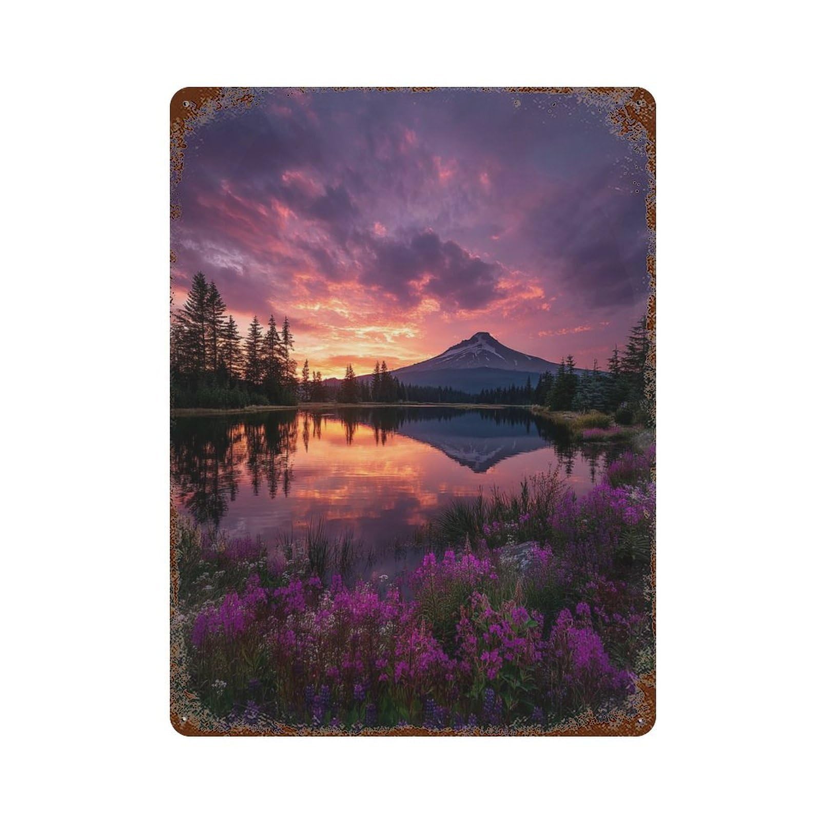 Mountain Lake Sunset Reflections Retro Metal Sign 15.7"x11.8", for Bistro, Counter And Cafe Decor, Rustic Home Decor