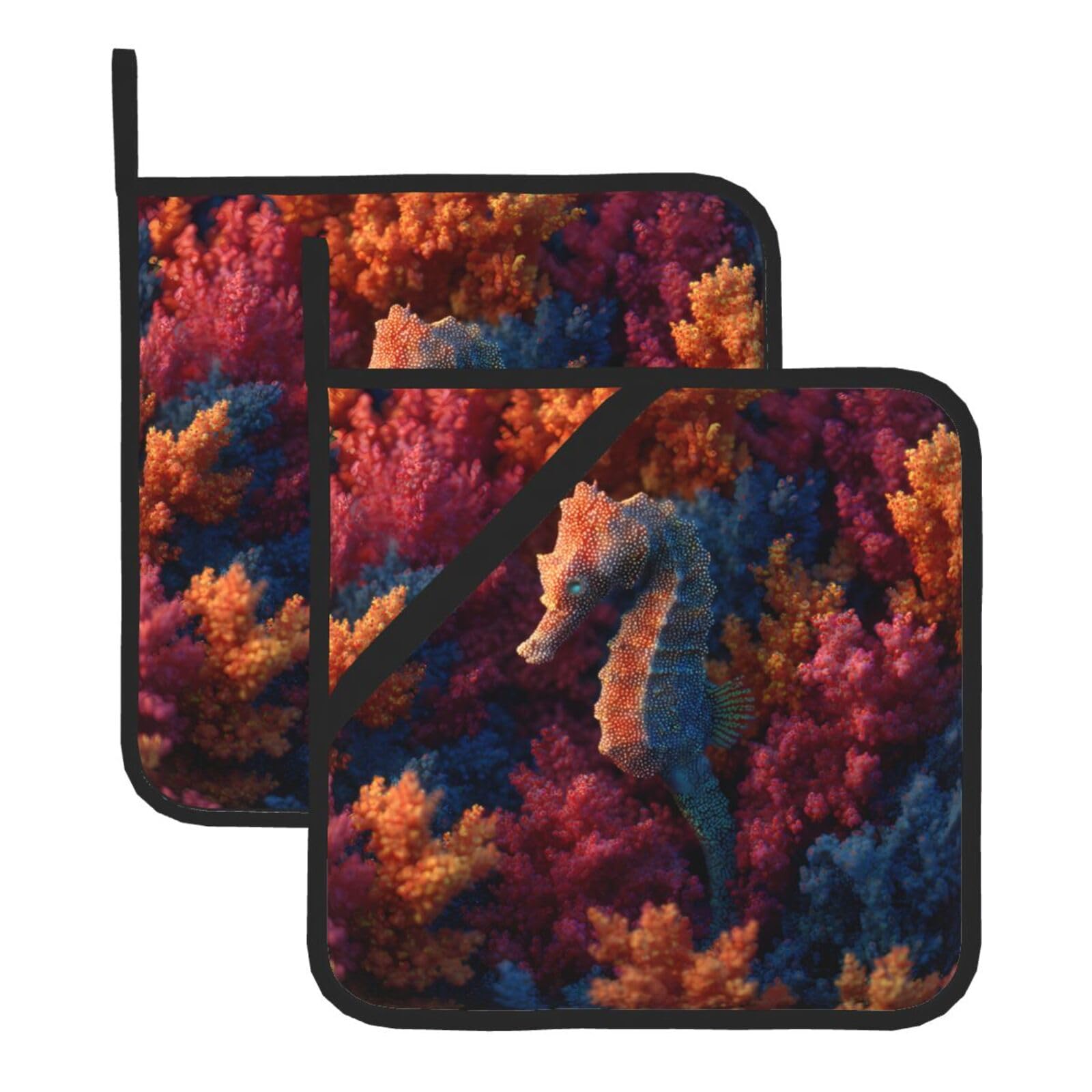 Square Heat-Insulating Pot mat WHJSSF Seahorse Disguised As Coral Pattern Anti-scalding and Heat-Insulating for Kitchen Cleaning and Outdoor Barbecue