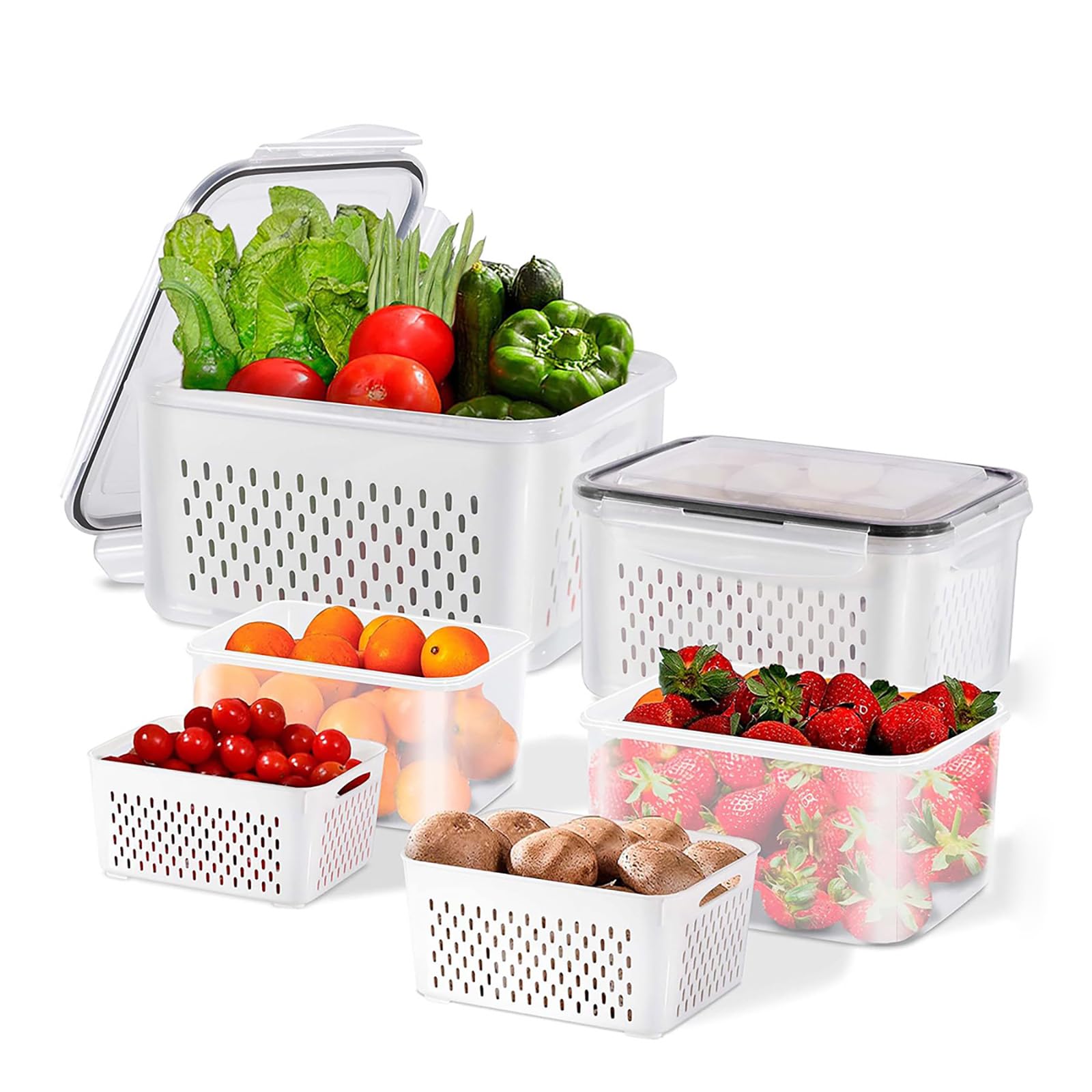 Fruit Containers for Fridge with Removable Colanders and Lids