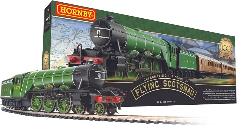 Set de tren eléctrico - R1255M The Flying Scotsman Clase A1 - Ancho OO | Juegos de iniciación a trenes, trenes antiguos para adultos, modelo pequeño de pasatiempo para adultos, con vías, MidiMat, vía de conexión, controlador
