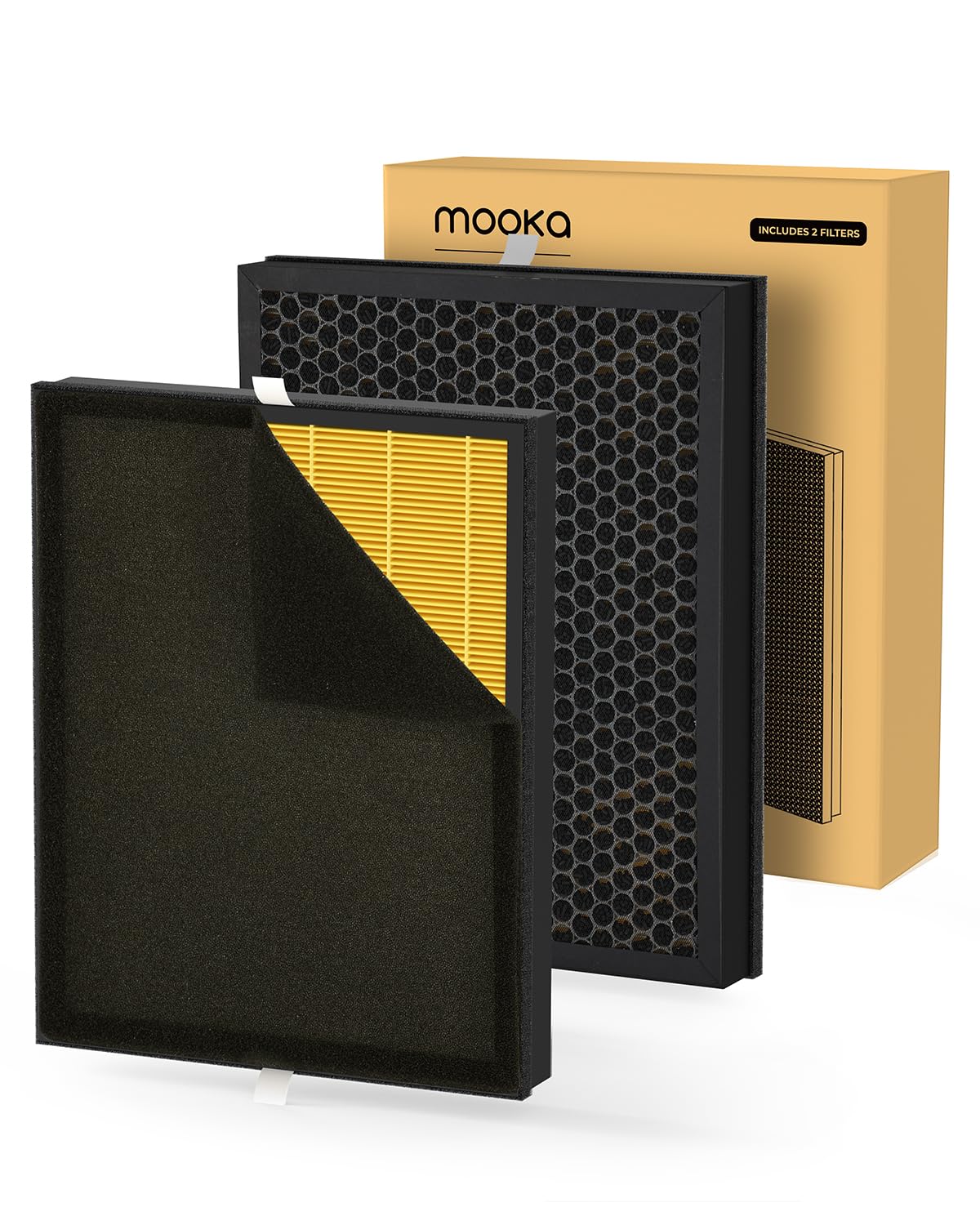 MOOKAGenuine Pet Care Washable Filter Replacement for KJ190L, 3 Stage Filtration H13 HEPA Filter Removes Pollen Smoke Hair Dust, Activated Carbon Against Odor and Dander, 2-PACK