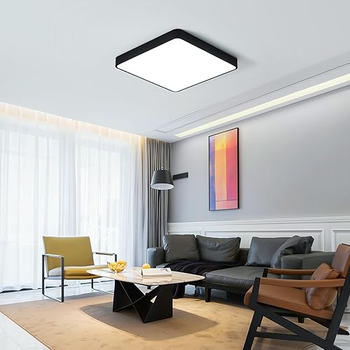 Miniatura 2 de Ganeed Lámpara de techo LED de 19.6 pulgadas, lámparas de techo LED negras de 39 W, lámpara de techo cuadrada de montaje empotrado, lámpara de techo