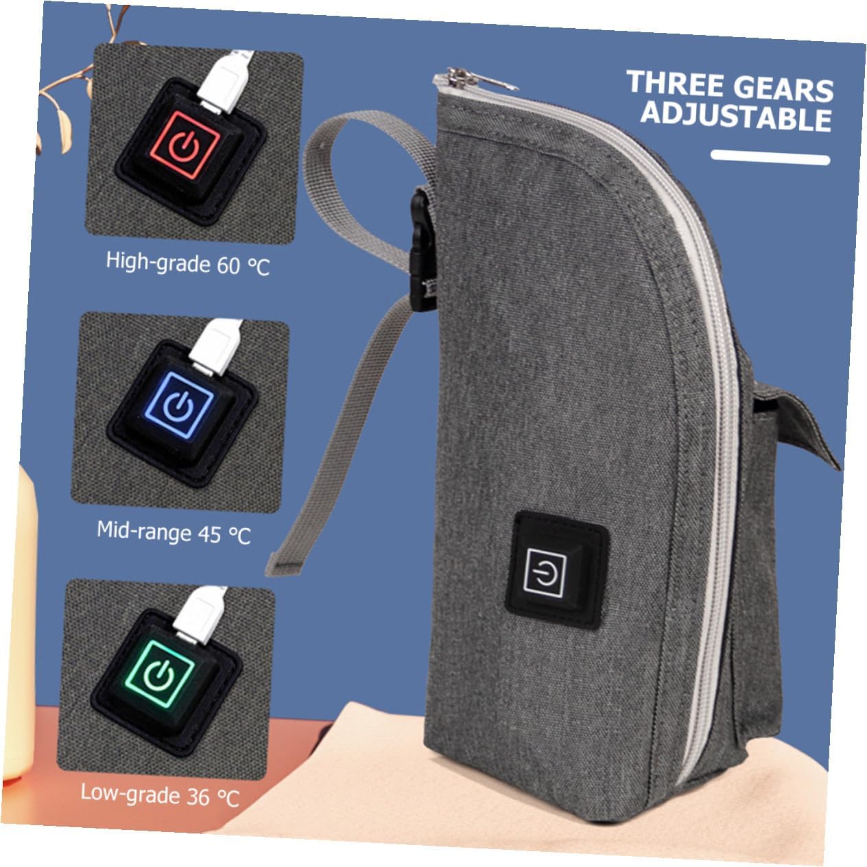 VANZACK Portable Travel Bottle Warmer Bag for Baby Bottles Insulated Milk Heater Temperature Control Convenient for-the-Go Feeding