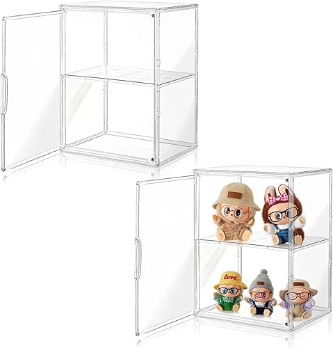 Miniatura 9 de Cajas de exhibición acrílicas Amllas, caja de exhibición transparente con 3 divisores ajustables, estante de exhibición de figuritas con puerta