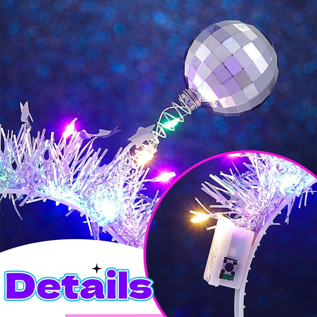 JAKAWIN Light Up Alien Antenna Headband Silver Led Rave Costume Hair Accessories for Women - Image 5