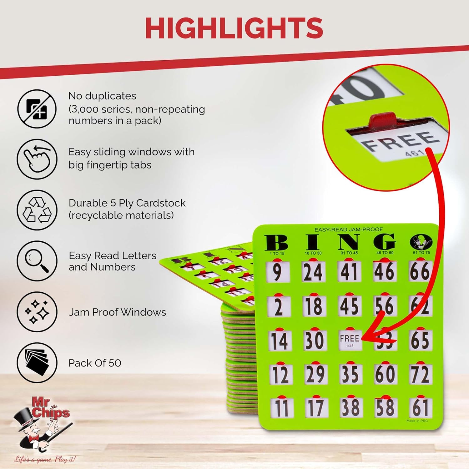 MR CHIPS Bingo Cage Only Plus 50 Cards with Sliding Windows
