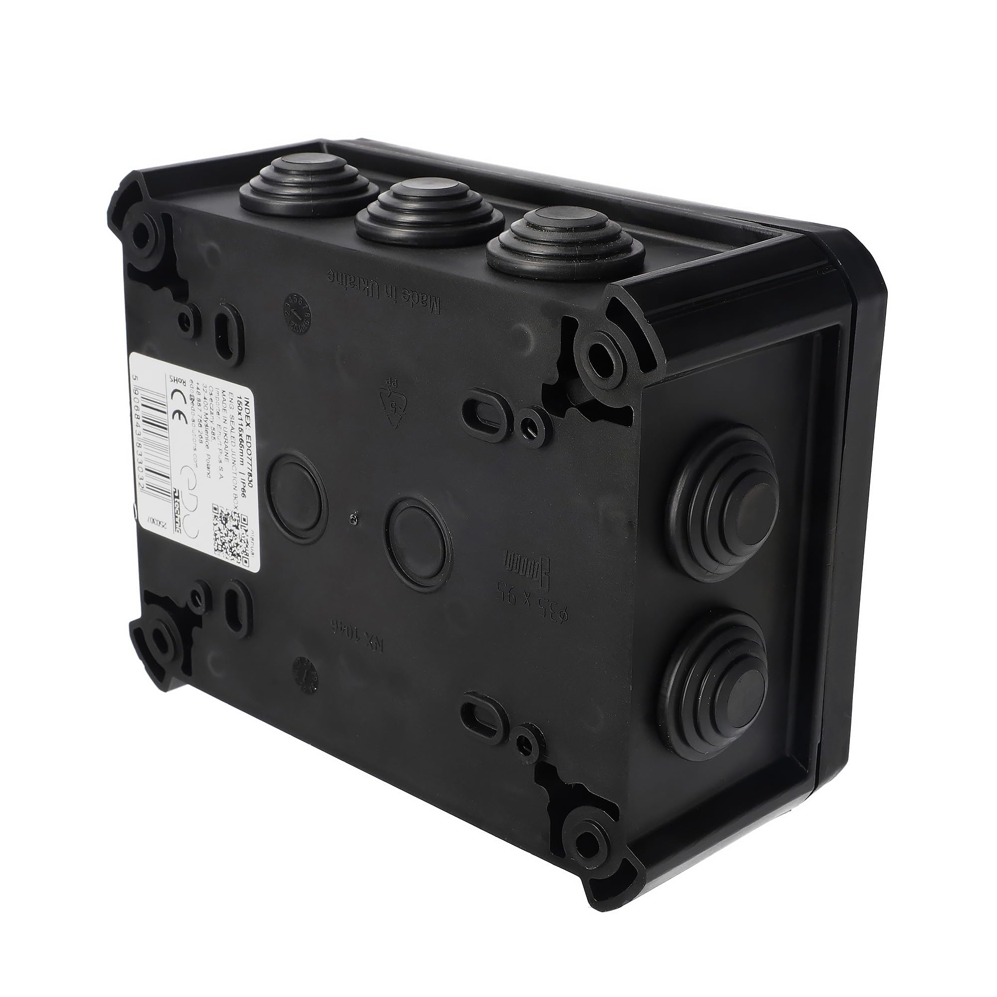 EDO Puszka Natynkowa IP66 Wodoszczelna 150x115x65 mm Czarna – Odporna na UV, Bezhalogenowa – Puszka Rozdzielcza Przyłączeniowa z Przepustami Kablowymi i Pokrywą Śrubową Wewn./Zewn.