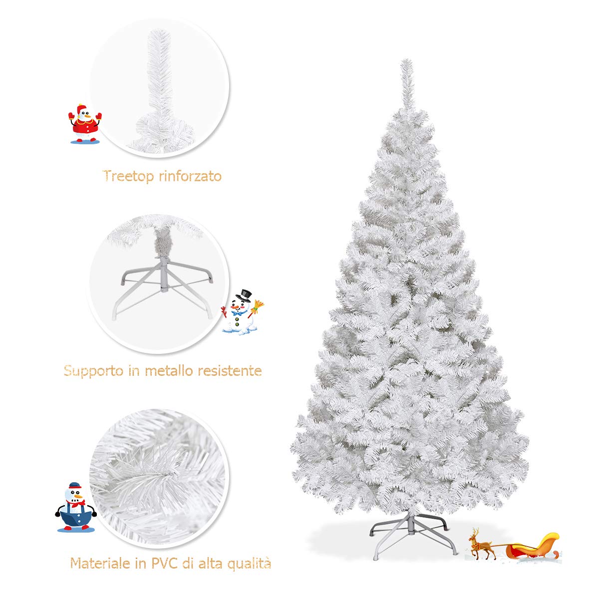 DREAMADE Albero di Natale Artificiale Albero folto in PVC con Supporto in Metallo e Piedi Bianco, Vari Dimensioni (2,1M)