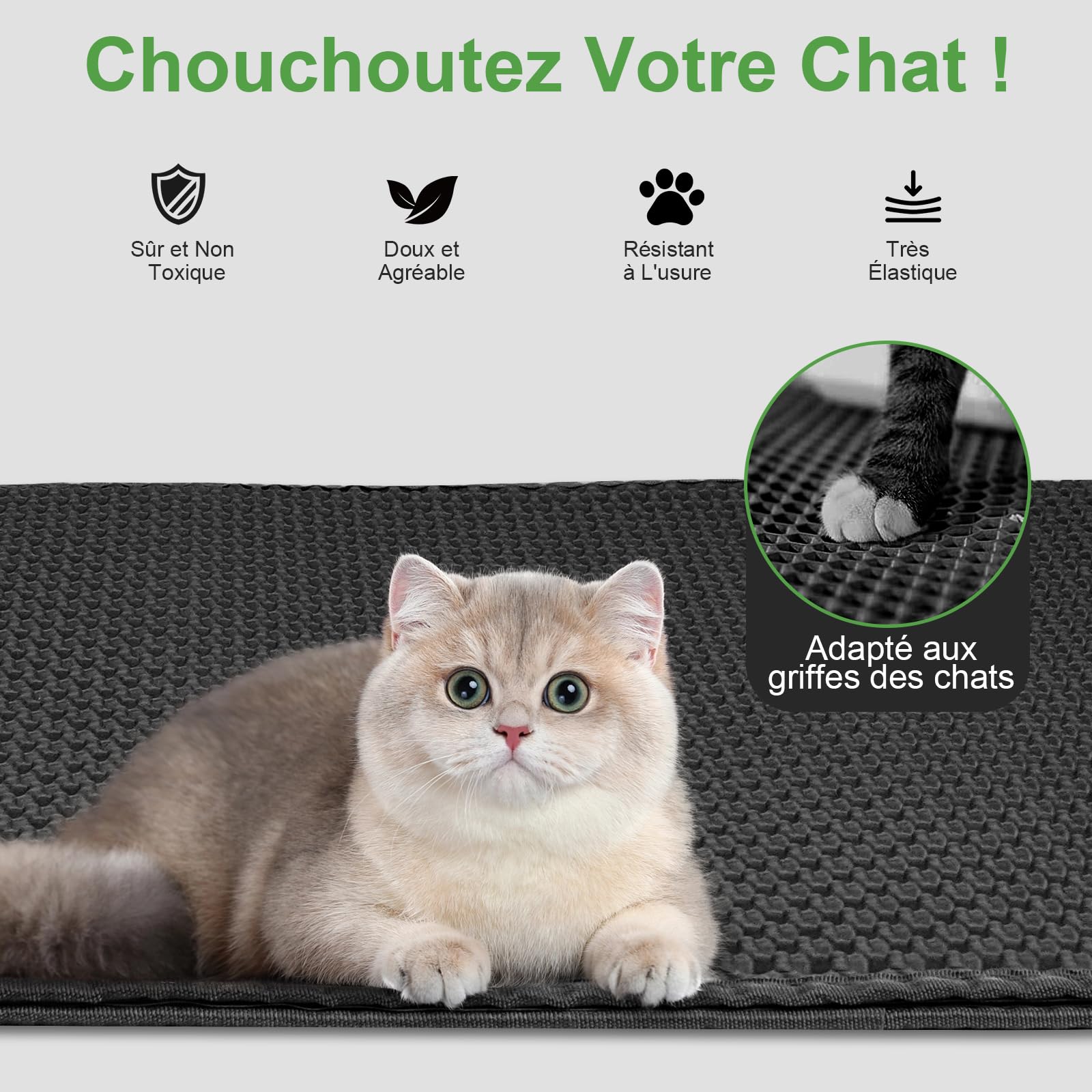 90x60 cm Tapis Litiere Chat, EVA Imperméable Double Couch Conception, Noir | XL Structure Alvéolaire Tapis Chat Litiere pour Chat en Non Toxique, Facile à Nettoyer
