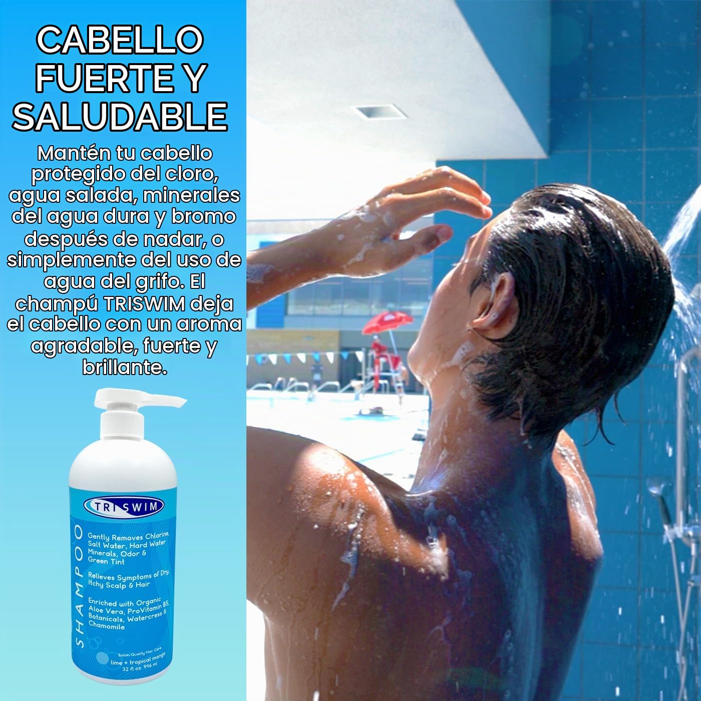 TRISWIM - Champú Anticloro y Vegano Hidratante para Nadadores | Cuidados Después de Nadar | Aroma de Lima y Mango (946 ml)
