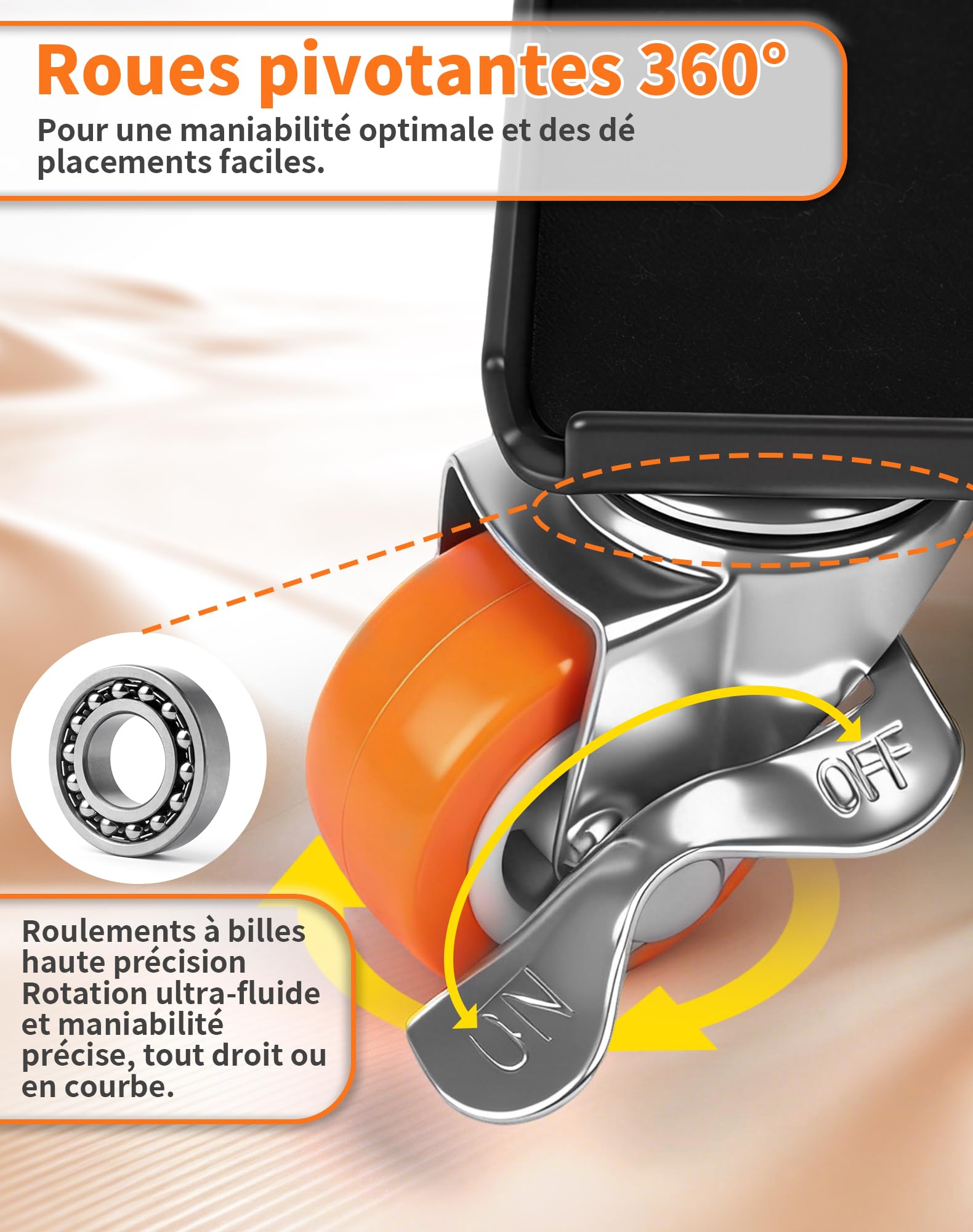 Kit Pro Déplace Meubles Lourds 500 kg, Structure 5 Roues Renforcées avec Lève-Meuble, roulettes Pivotantes 360° avec Frein, Chariot de Transport pour Déménagement, Réfrigérateur, Machine à Laver